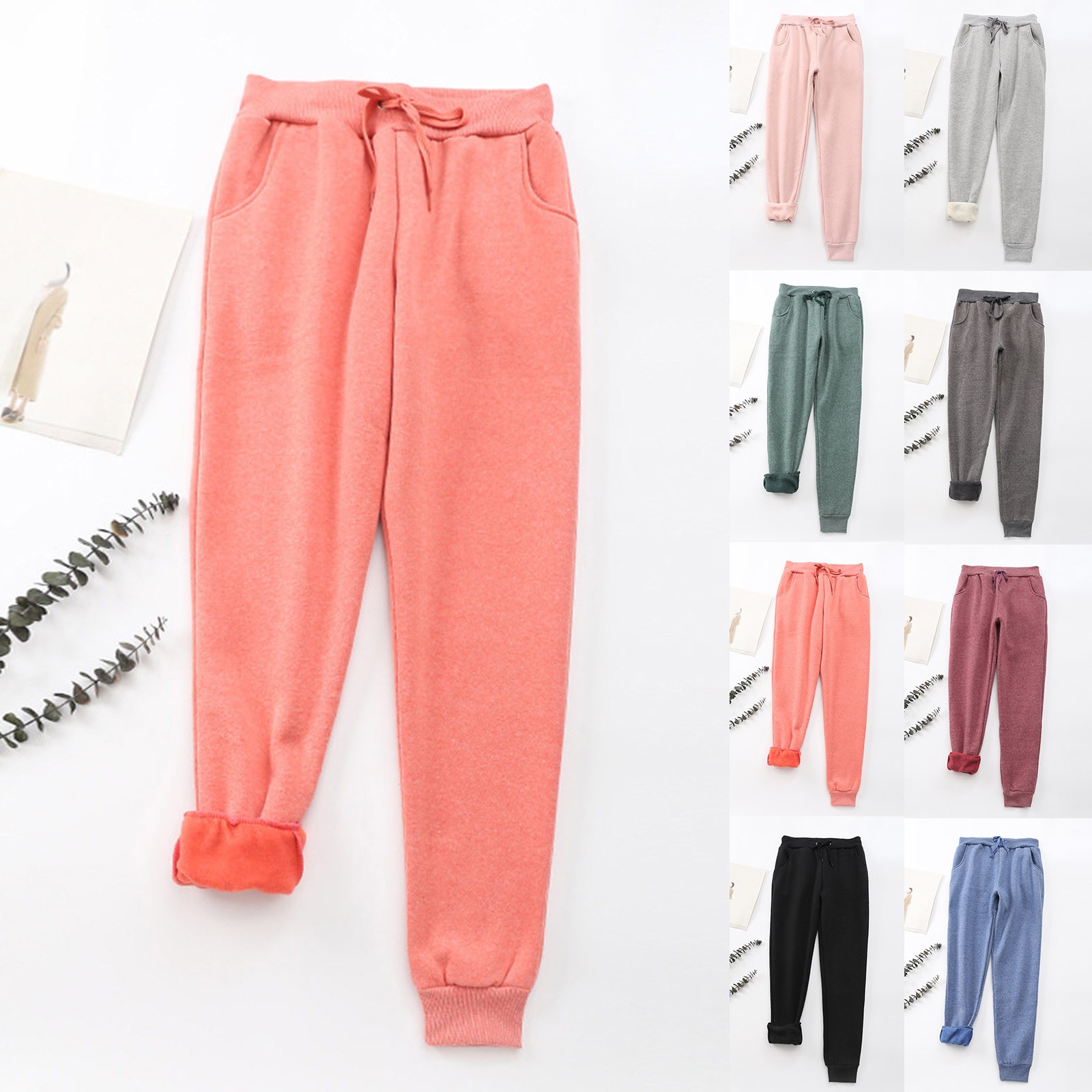 thumbnail image 4 of Leggings de invierno de talla grande para mujer, de felpa lisa: pantalones cálidos y casuales con cintura elástica, para llevar en exteriores e interiores, 4 of 4